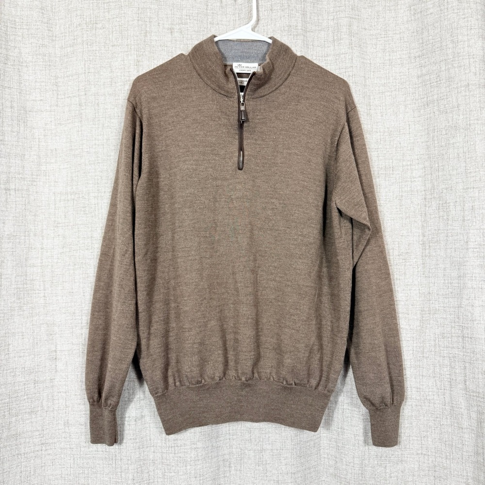 Peter Millar Wool Silk Sweater Sz XL Brown Quarter Zip Silk Preppy Minimalist